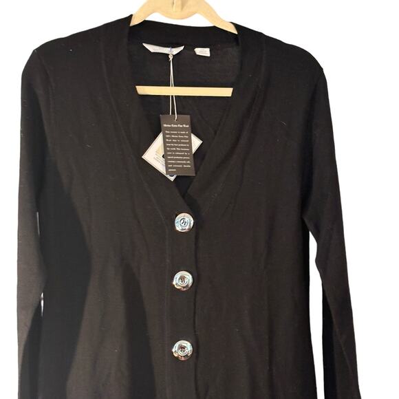 Lady Hathaway Black Cardigan Long Line Silver Buttons Long Sleeve Size Large NEW - Picture 9 of 9